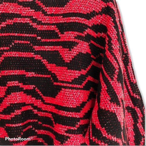 Vintage Batwing Sweater Womens Medium Black Red Metallic Geometric Dolman 80s 90 - Picture 5 of 8